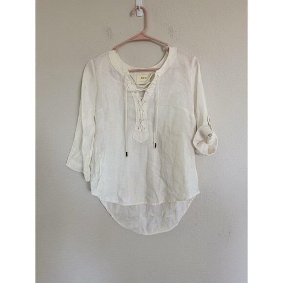 Maeve Anthropologie Women's Marva Lace-Up Linen Tunic Top White Size 0 (XS) Boho - Picture 5 of 8